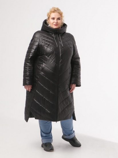 Стеганое демисезонное пальто с фигурным низом, черное