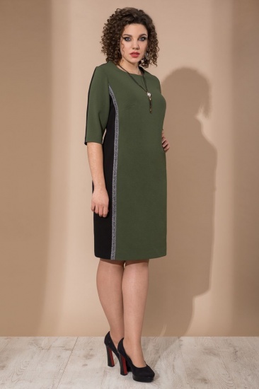 Приталенное платье с декоративной тесьмой, черное с зеленым