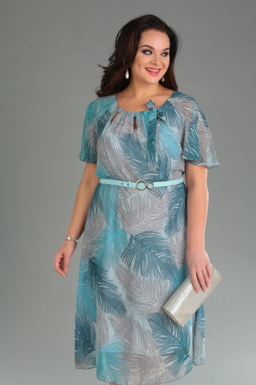 Приталенное платье с декоративной завязкой на горловине, бирюза