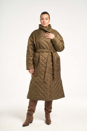 Длинное пальто-халат с поясом, хаки
