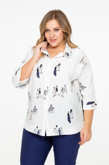 Молочная блуза с принтом и декоративными молниями по бокам