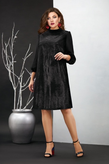 Свободное платье с люрексом и шифоновыми рукавами, черное