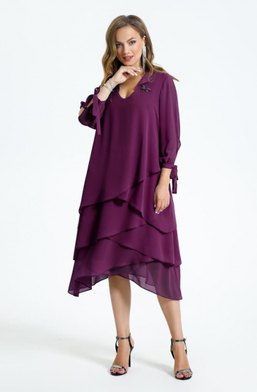 Трехъярусное платье с декором на рукавах, фиолетовое