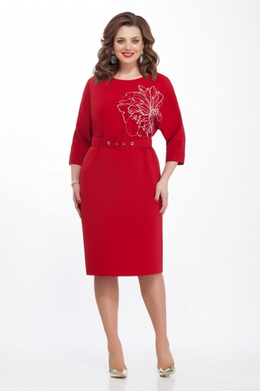 Платье со съёмным поясом и вышивкой, красное