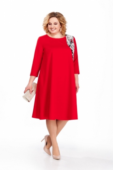 Расклешенное платье с декором из шифона, красное