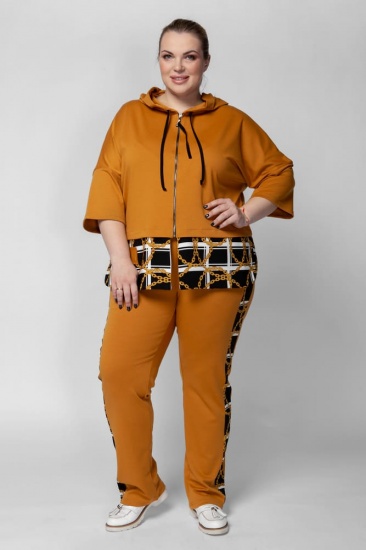 Комплект из брюк и кофты с отделкой принтованной тканью, оранжевый