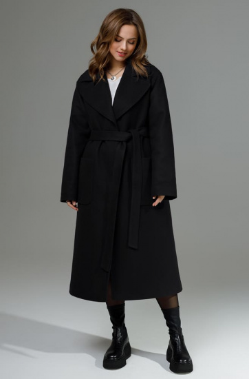 Свободное пальто с пиджачным воротником и поясом, черное