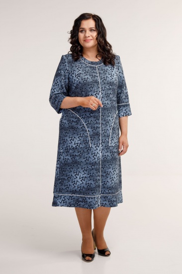 Трикотажное платье с контрастными кантами и карманом, синее