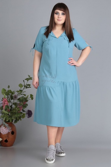 Легкое асимметричное платье с завязками и надписями, голубое