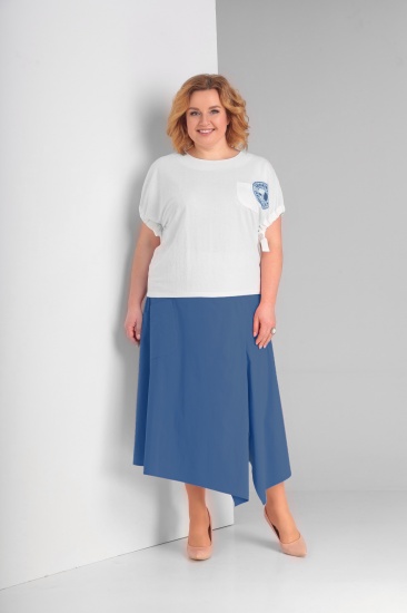 Комплект из асимметричной юбки и свободного блузона, синий