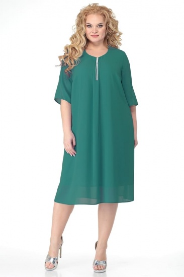 Свободное шифоновое платье с украшением, зеленое