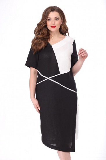 Асимметричное льняное платье с коротким рукавом, черное