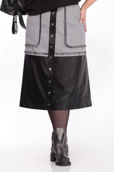 Комбинированная юбка на кнопках, черная с серым