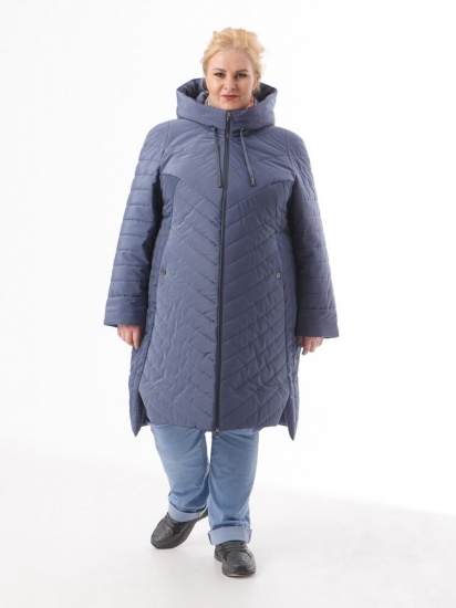 Демисезонное пальто с комбинированной стежкой, серо-голубое