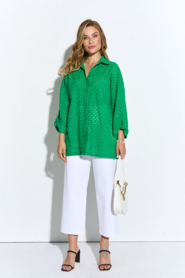 Комплект из укороченных джинс и легкой рубашки, белый с зеленым