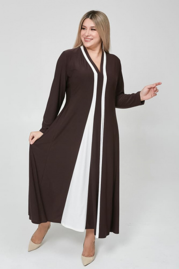 Длинное расклешенное платье с контрастной вставкой, светло-коричневое