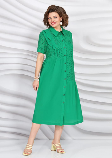Асимметричное платье с двойным воланом на лифе, зеленое
