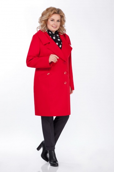 Приталенное пальто на пуговицах с капюшоном, красное