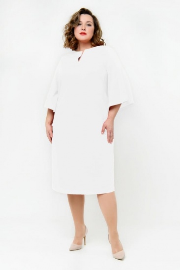 Платье-футляр с расклешенным рукавом, белое