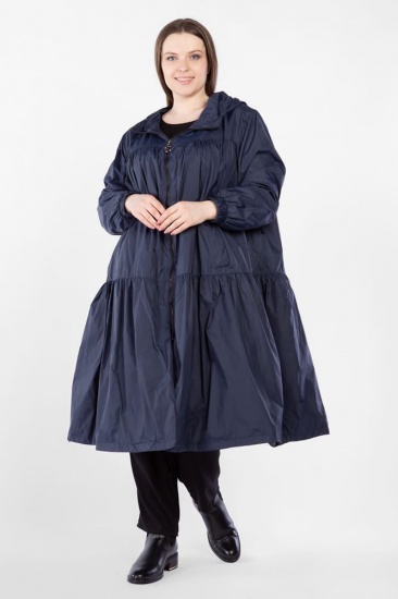 Расклешенное пальто со сборками, темно-синее