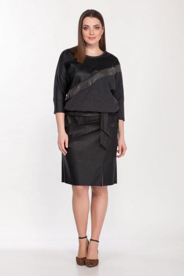 Кожаная юбка с декоративными складками, черная