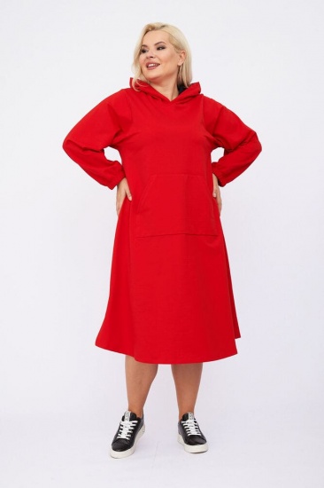 Повседневное платье с большим накладным карманом, красное