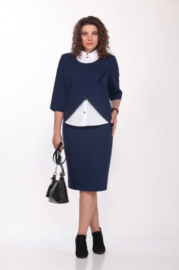 Комплект из юбки и блузки с асимметричным запахом, темно-синий