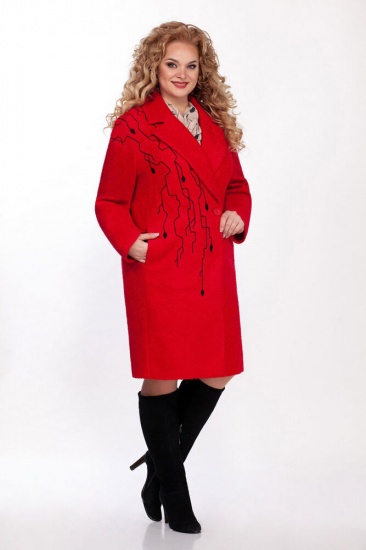 Шерстяное пальто с вышивкой, красное