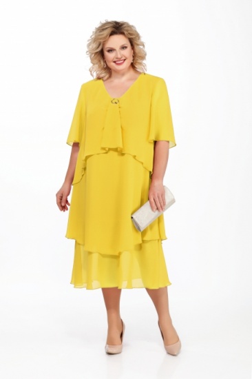 Многослойное шифоновое платье с украшением, желтое