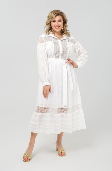 Свободное платье с декором шитьем, белое