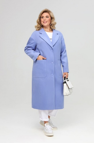 Прямое пальто с пиджачным воротником, голубое