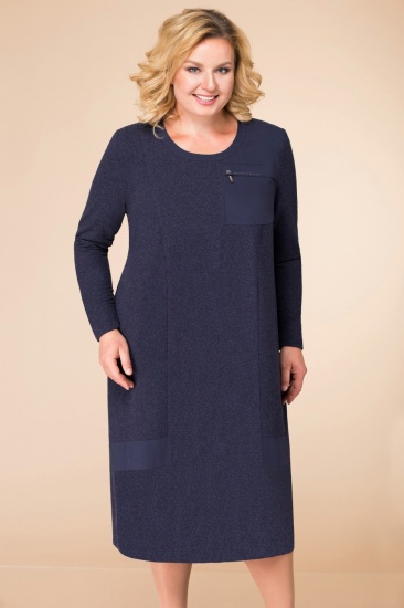 Свободное трикотажное платье с текстильными вставками, темно-синее