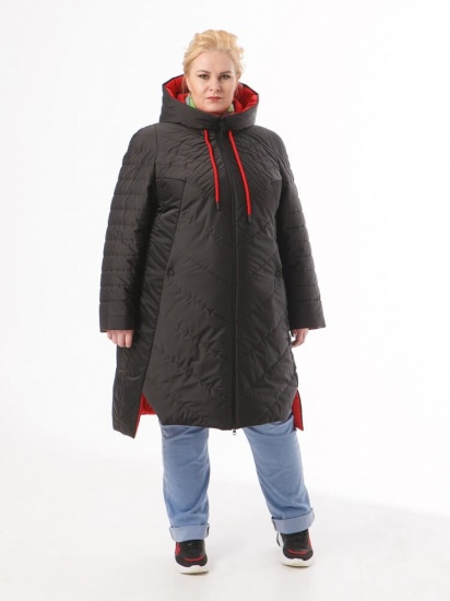 Демисезонное пальто с комбинированной стежкой, черное с красным