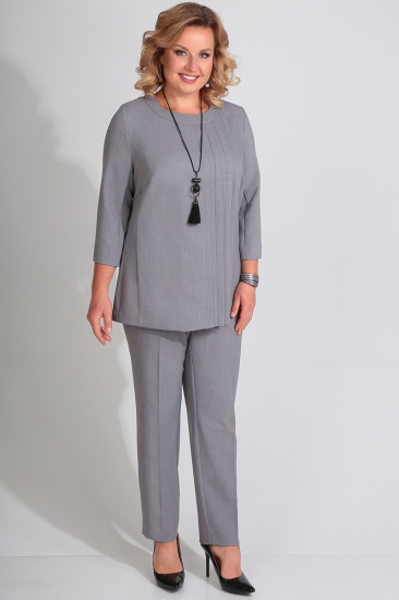 Комплект из брюк и блузона с декоративными складками, серый