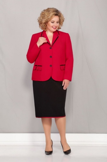 Комплект из юбки и жакета с отделкой, красный с черным