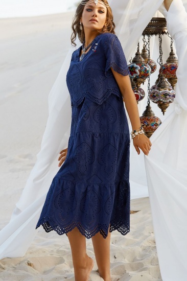 Расклешенное платье с отлетным лифом, темно-синее