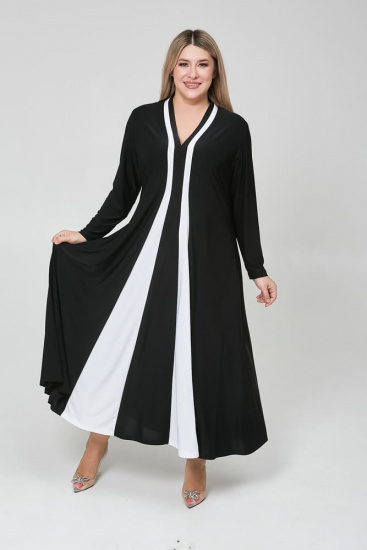 Длинное расклешенное платье с контрастной вставкой, черное