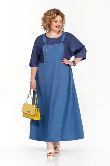 Длинное платье с имитацией сарафана, синее