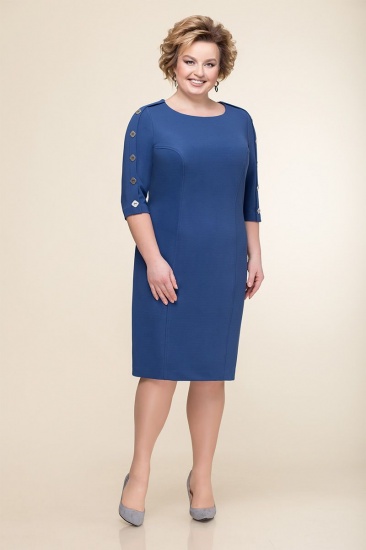 Приталенное платье с декоративными пуговицами на рукавах, синее