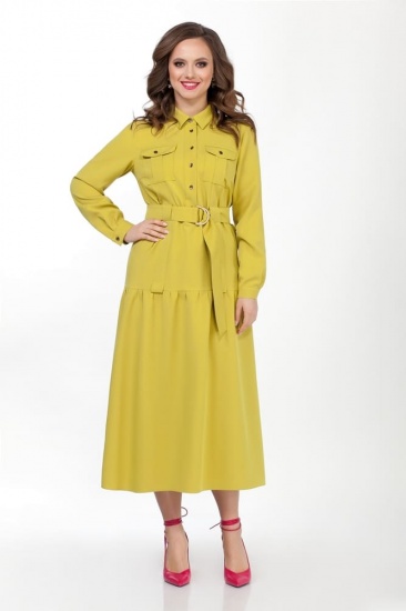 Длинное платье с нагрудными карманами и поясом, желтое