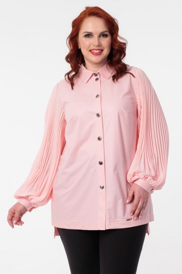 Блузка с широкими плиссированными рукавами, розовая