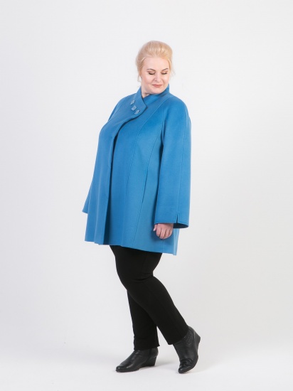 Короткое пальто с асимметричным воротником, голубое