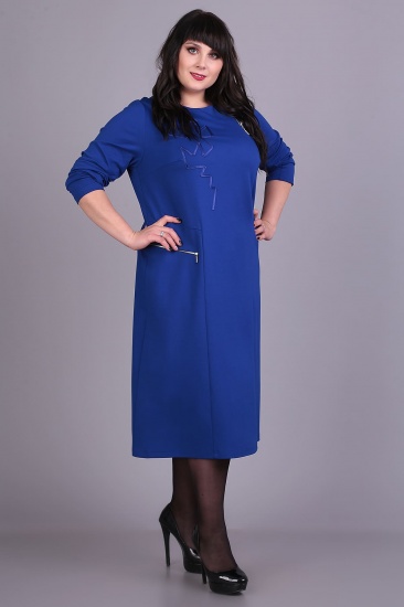 Свободное платье с аппликацией из ленты, синее
