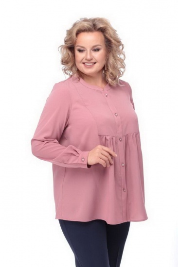 Расклешенная блузка на пуговицах с длинным рукавом, розовая