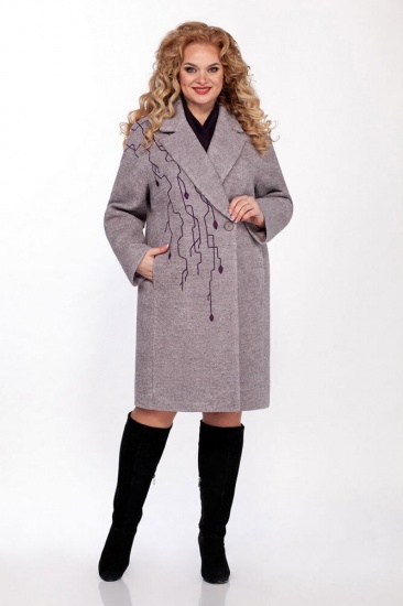 Шерстяное пальто с вышивкой, лиловая дымка