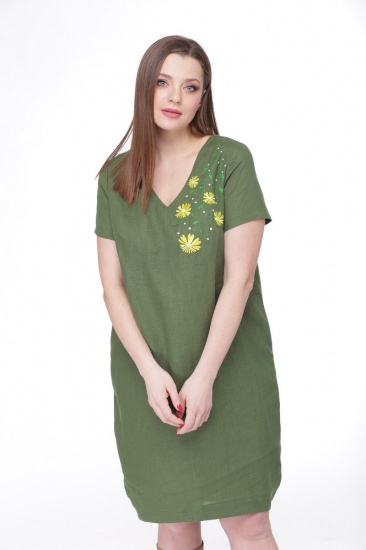 Свободное платье с вышивкой и вырезами на спинке, зеленое