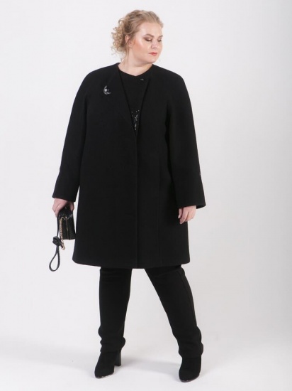 Демисезонное пальто с дизайнерской брошью, черное