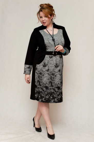 Комбинированное платье с имитацией пояса и пряжкой, черное