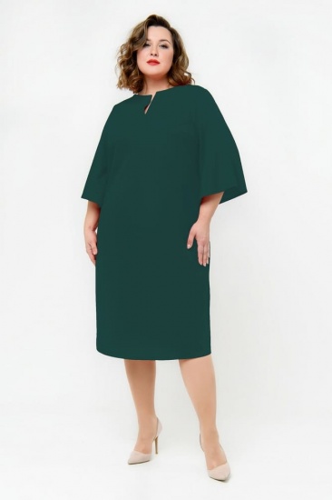 Платье-футляр с расклешенным рукавом, зеленое