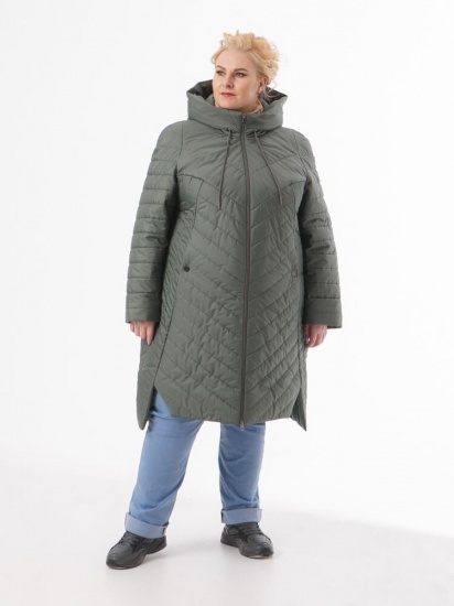 Демисезонное пальто с комбинированной стежкой, зеленое